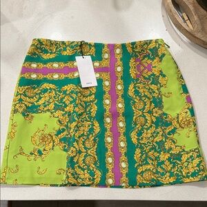 Green and Yellow Baroque Mini Skirt